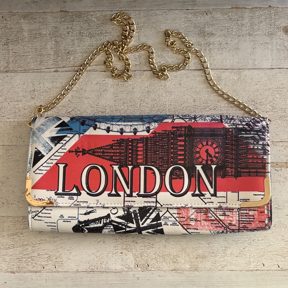 Aldo London Graphic Clutch with Gold Chain